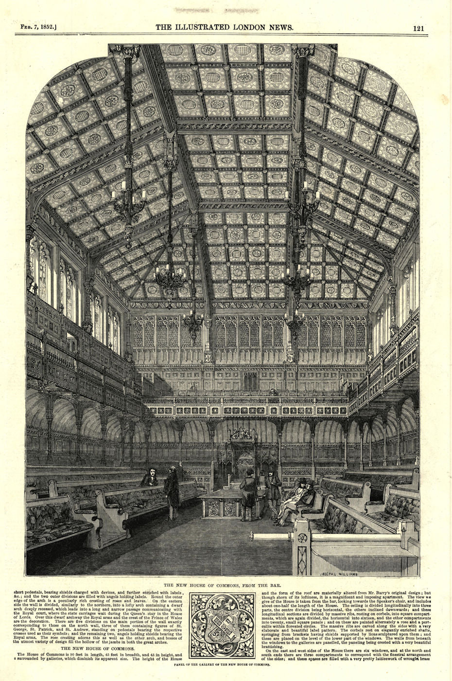 The new House of Commons, from the bar. London. Politics 1852 old print